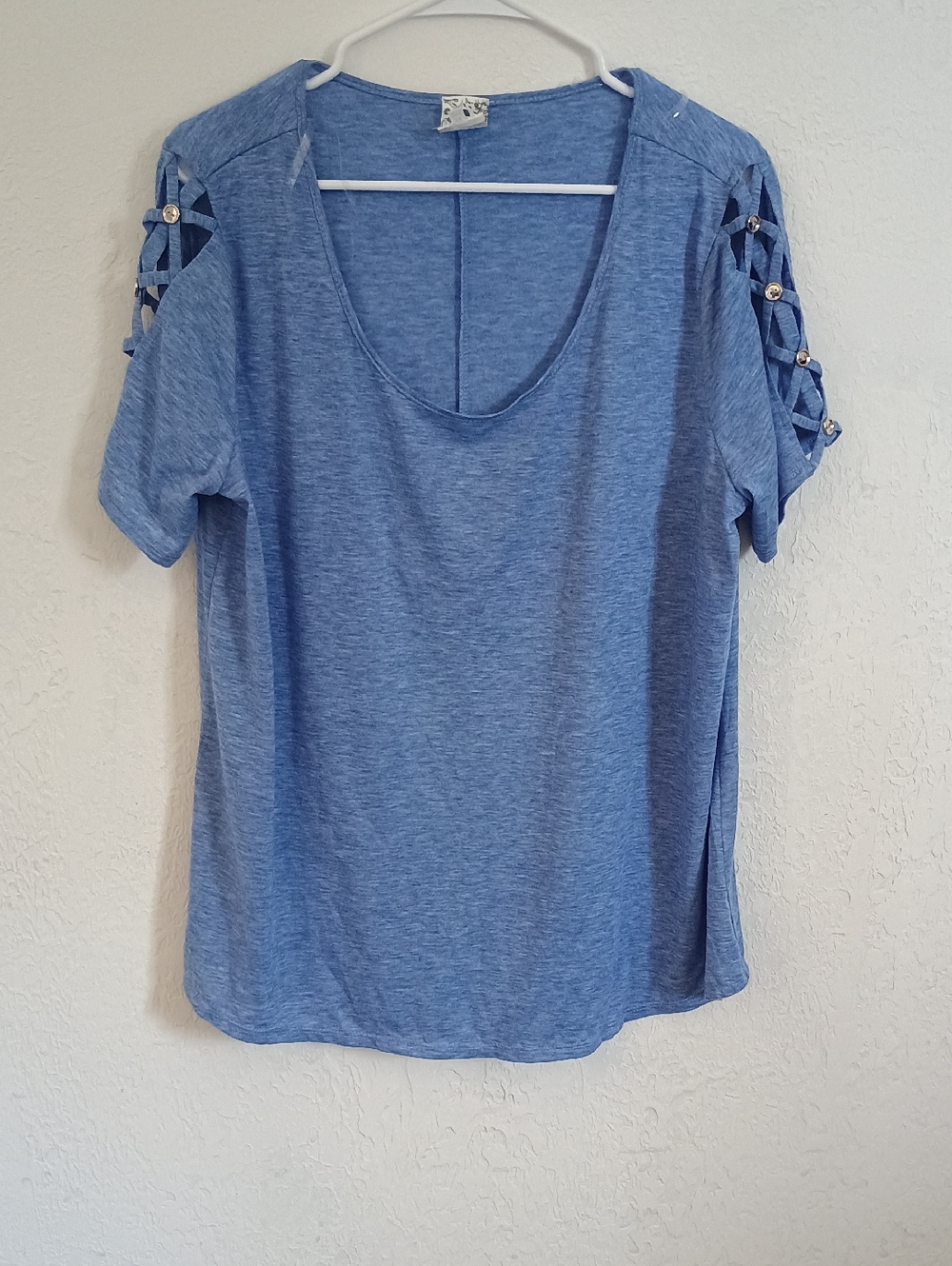 NAIF Light Blue Button-Accent Ruffle Sleeve Top